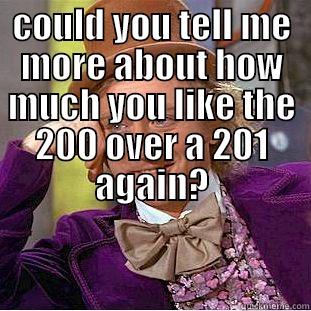 COULD YOU TELL ME MORE ABOUT HOW MUCH YOU LIKE THE 200 OVER A 201 AGAIN?  Creepy Wonka