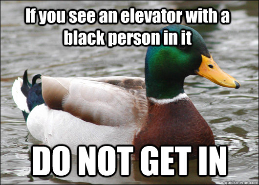 If you see an elevator with a black person in it DO NOT GET IN  Actual Advice Mallard