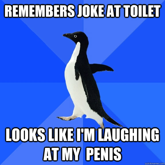 Remembers joke at toilet looks like I'm laughing at my  penis  Socially Awkward Penguin