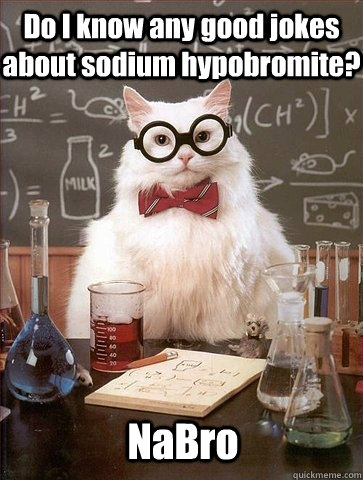 Do I know any good jokes about sodium hypobromite? NaBro - Do I know any good jokes about sodium hypobromite? NaBro  Chemistry Cat