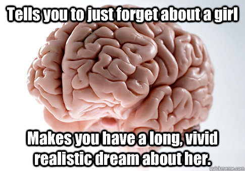 Tells you to just forget about a girl Makes you have a long, vivid realistic dream about her.  Scumbag Brain