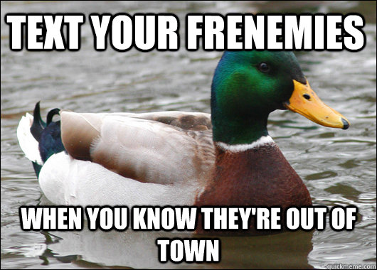 Text your frenemies when you know they're out of town - Text your frenemies when you know they're out of town  Actual Advice Mallard