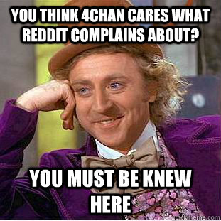 You think 4chan cares what Reddit complains about? You must be knew here - You think 4chan cares what Reddit complains about? You must be knew here  Condescending Wonka