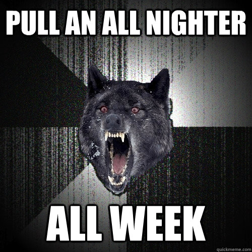 pull an all nighter all week  Insanity Wolf