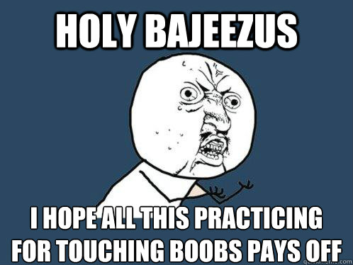 holy bajeezus i hope all this practicing for touching boobs pays off  Y U No
