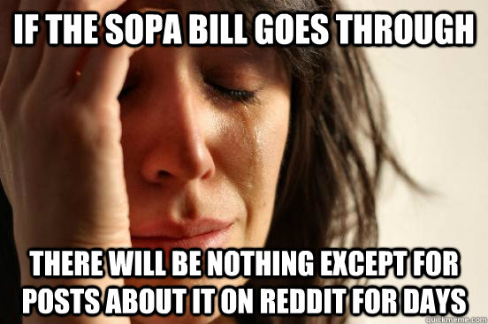 If the SOPA bill goes through There will be nothing except for posts about it on reddit for days  First World Problems