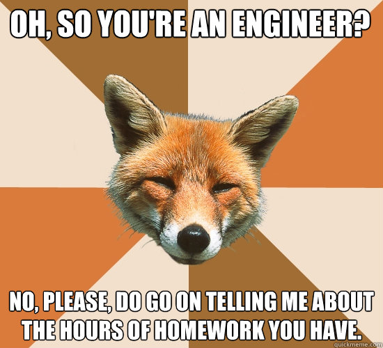 Oh, so you're an engineer? No, please, do go on telling me about the hours of homework you have.  Condescending Fox