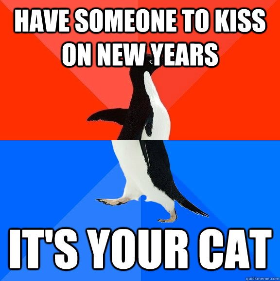 HAVE SOMEONE TO KISS ON NEW YEARS IT'S YOUR CAT  Socially Awesome Awkward Penguin