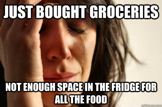 Just bought groceries Not enough space in the fridge for all the food  First World Problems