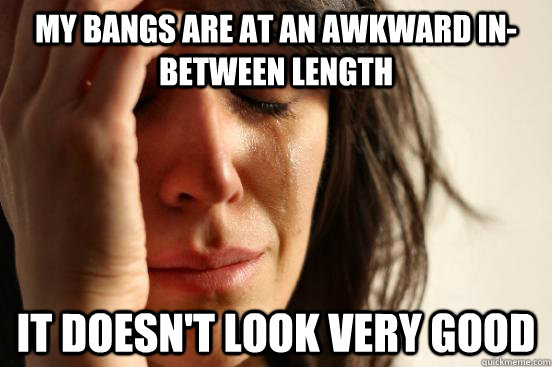 My bangs are at an awkward in-between length It doesn't look very good  First World Problems
