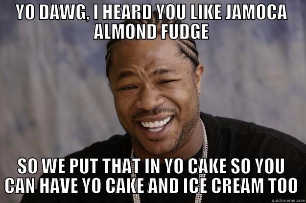 BDAY adlfawef - YO DAWG, I HEARD YOU LIKE JAMOCA ALMOND FUDGE SO WE PUT THAT IN YO CAKE SO YOU CAN HAVE YO CAKE AND ICE CREAM TOO Xzibit meme