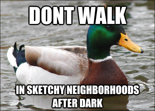 Dont walk In sketchy neighborhoods after dark  Actual Advice Mallard
