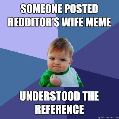 Someone posted redditor's wife meme Understood the reference  Success Kid