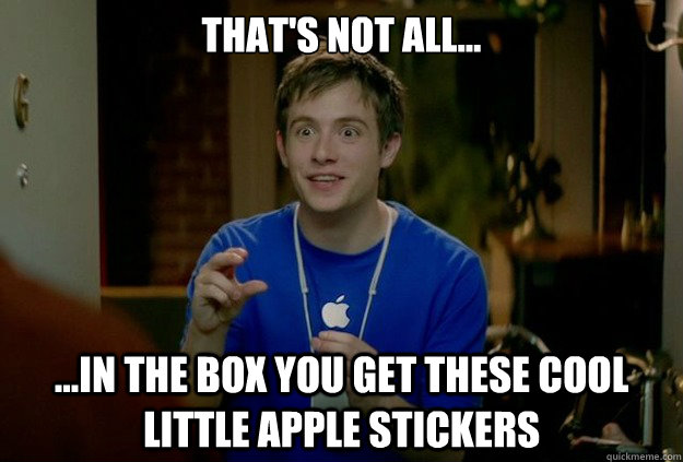 That's not all... ...in the box you get these cool little apple stickers - That's not all... ...in the box you get these cool little apple stickers  Mac Guy