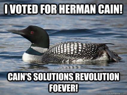 I voted For Herman Cain! Cain's Solutions Revolution Foever! - I voted For Herman Cain! Cain's Solutions Revolution Foever!  Irony Loon