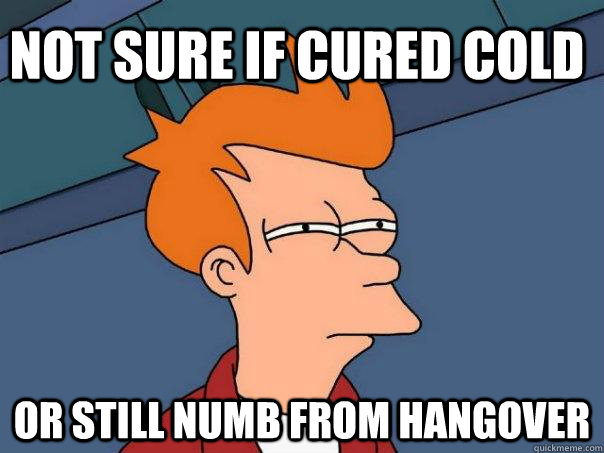 not sure if cured cold or still numb from hangover  Futurama Fry