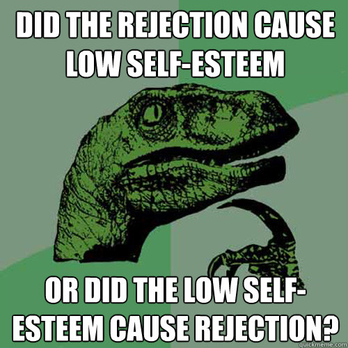 Did the rejection cause low self-esteem or did the low self-esteem cause rejection?  Philosoraptor
