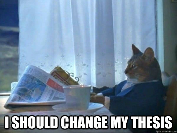  I should change my thesis -  I should change my thesis  morning realization newspaper cat meme