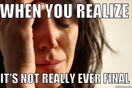 WHEN YOU REALIZE   IT'S NOT REALLY EVER FINAL First World Problems