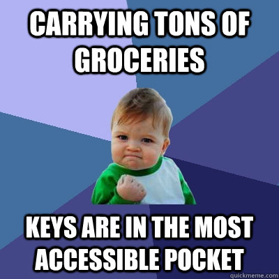 Carrying tons of groceries  keys are in the most accessible pocket  Success Kid