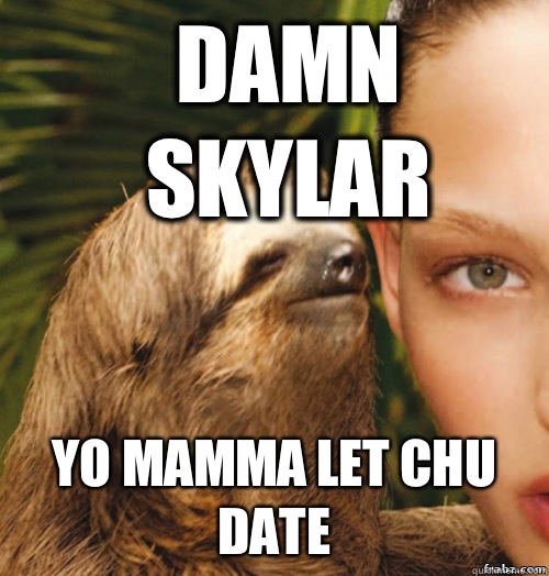 Damn Skylar Yo mamma let chu date   rape sloth