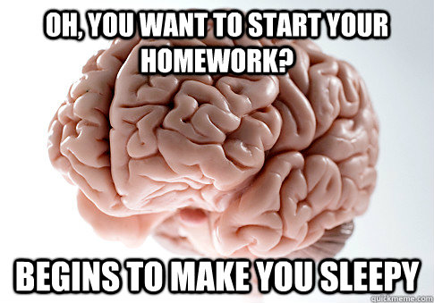 OH, YOU WANT TO START YOUR HOMEWORK? BEGINS TO MAKE YOU SLEEPY  Scumbag Brain