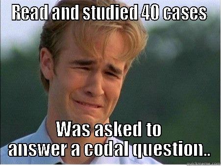 READ AND STUDIED 40 CASES WAS ASKED TO ANSWER A CODAL QUESTION.. 1990s Problems