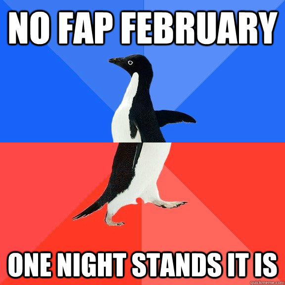 No fap february one night stands it is  Socially Awkward Awesome Penguin