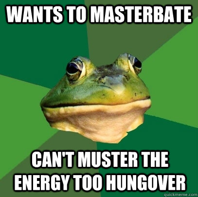 Wants to Masterbate can't muster the energy too hungover  Foul Bachelor Frog