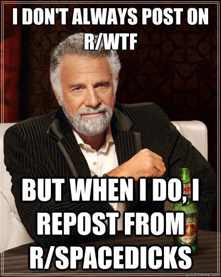 I don't always POST ON R/WTF but when I do, I REPOST FROM R/SPACEDICKS  The Most Interesting Man In The World
