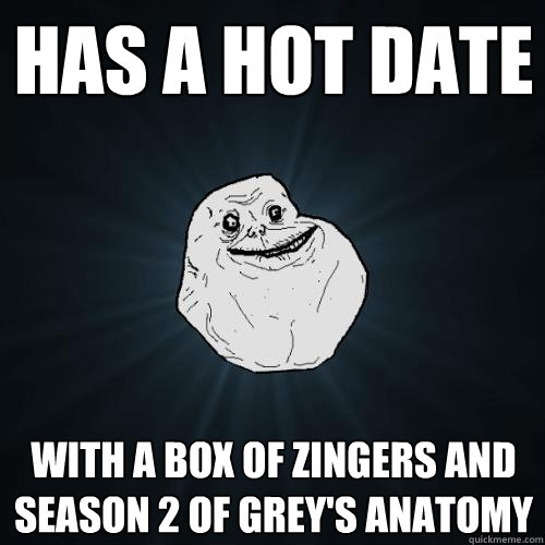 Has a hot date With a box of zingers and Season 2 of grey's anatomy  Forever Alone