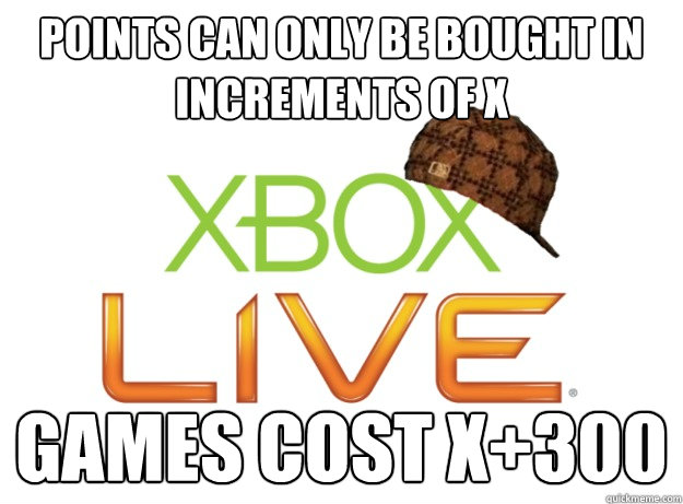 Points can only be bought in increments of x Games cost x+300  Scumbag Xbox Live