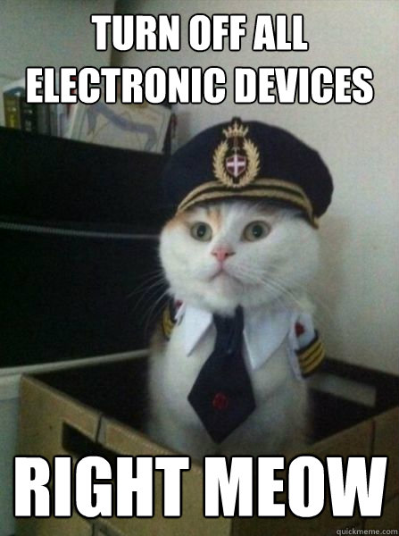 Turn off all electronic devices RIGHT meow  Captain kitteh