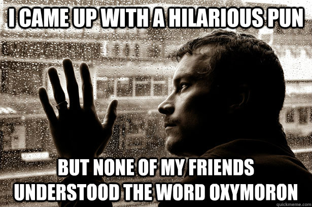 I came up with a hilarious pun but none of my friends understood the word oxymoron   Over-Educated Problems