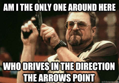 Am I the only one around here who drives in the direction the arrows point - Am I the only one around here who drives in the direction the arrows point  Am I the only one