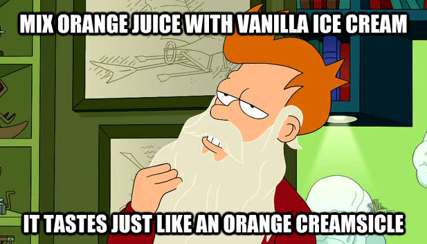 MIX ORANGE JUICE WITH VANILLA ICE CREAM IT TASTES JUST LIKE AN ORANGE CREAMSICLE  
