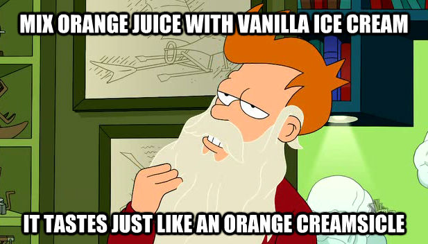 MIX ORANGE JUICE WITH VANILLA ICE CREAM IT TASTES JUST LIKE AN ORANGE CREAMSICLE  