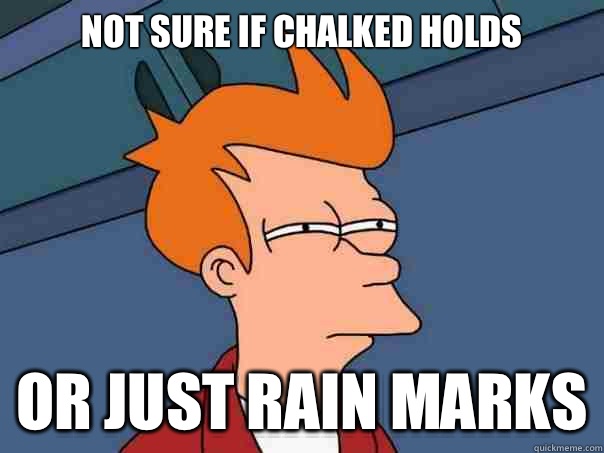 Not sure if chalked holds Or just rain marks  Futurama Fry