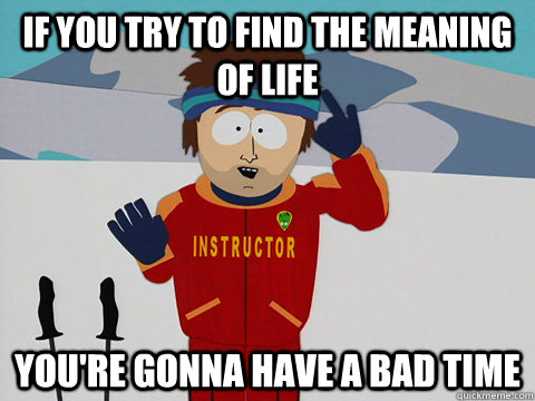 If you try to find the meaning of life You're gonna have a bad time  South Park Bad Time