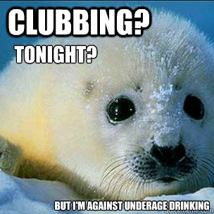 Clubbing? Tonight? But I'm Against Underage Drinking  Clubbing Harp Seals