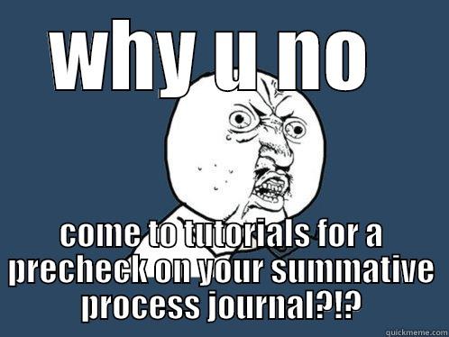 WHY U NO  COME TO TUTORIALS FOR A PRECHECK ON YOUR SUMMATIVE PROCESS JOURNAL?!? Y U No