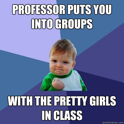 Professor puts you into groups with the pretty girls in class  Success Kid