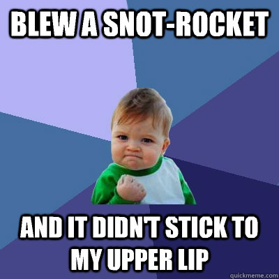 Blew a snot-rocket And it didn't stick to my upper lip  Success Kid