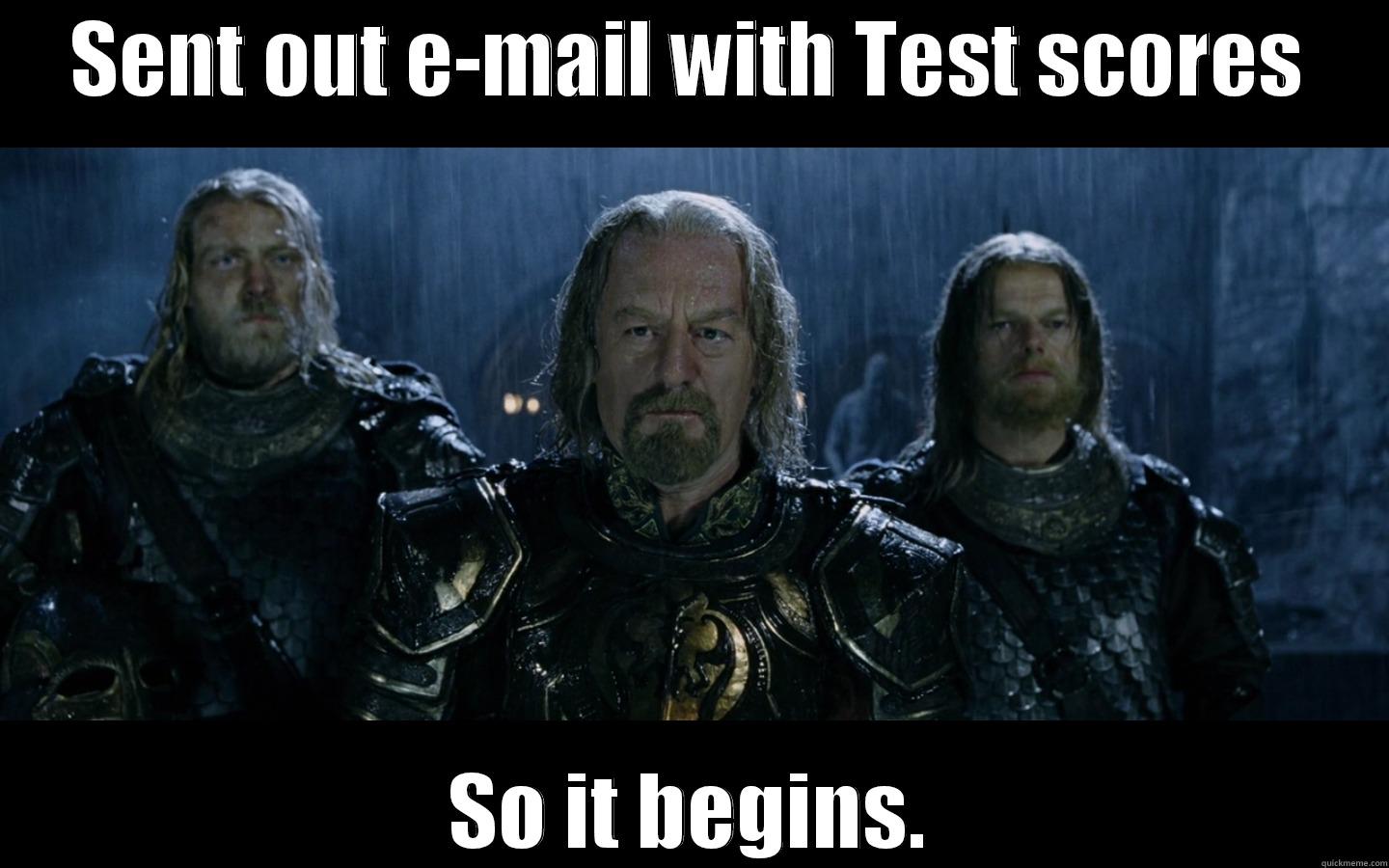 So it begins - SENT OUT E-MAIL WITH TEST SCORES SO IT BEGINS. Misc