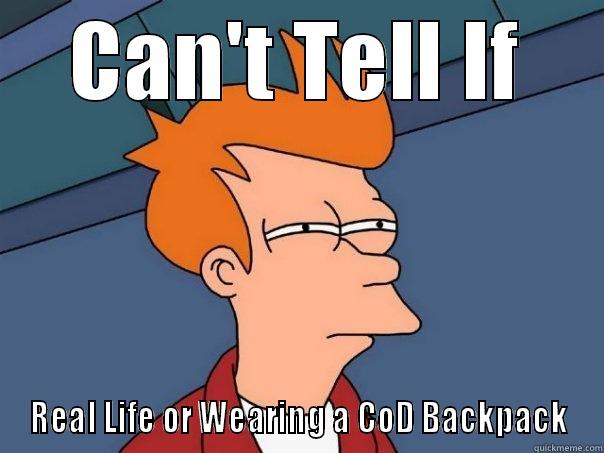 CAN'T TELL IF REAL LIFE OR WEARING A COD BACKPACK Futurama Fry