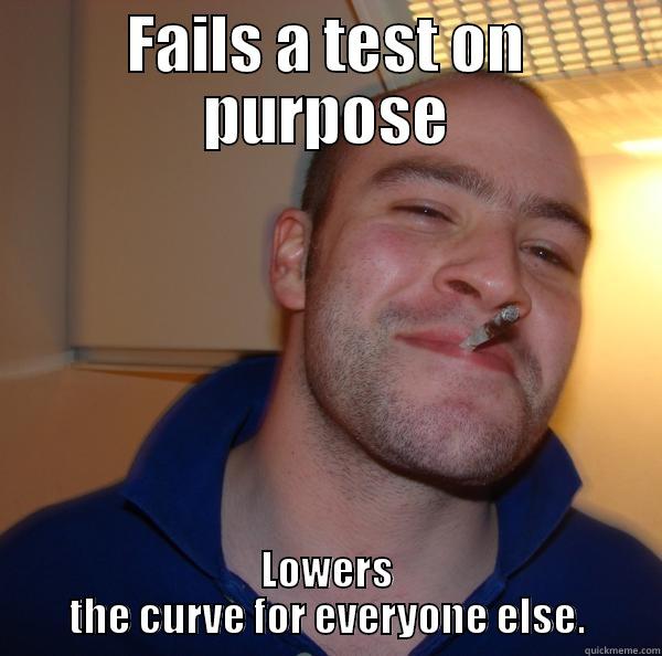 FAILS A TEST ON PURPOSE LOWERS THE CURVE FOR EVERYONE ELSE. Good Guy Greg 