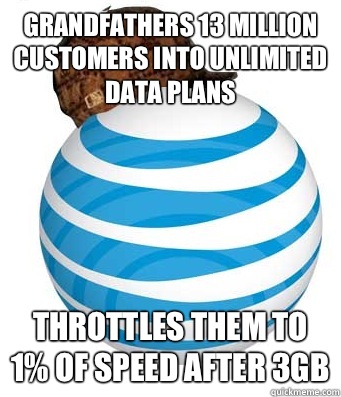 Grandfathers 13 million customers into unlimited data plans Throttles them to 1% of speed after 3GB  