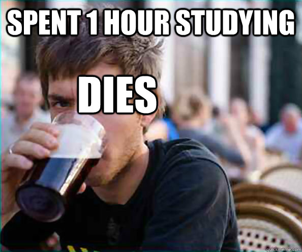 Spent 1 hour studying  Dies  Virgin College Senior