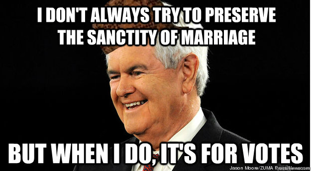I don't always try to preserve the sanctity of marriage But when I do, it's for votes  Scumbag Newt Gingrich