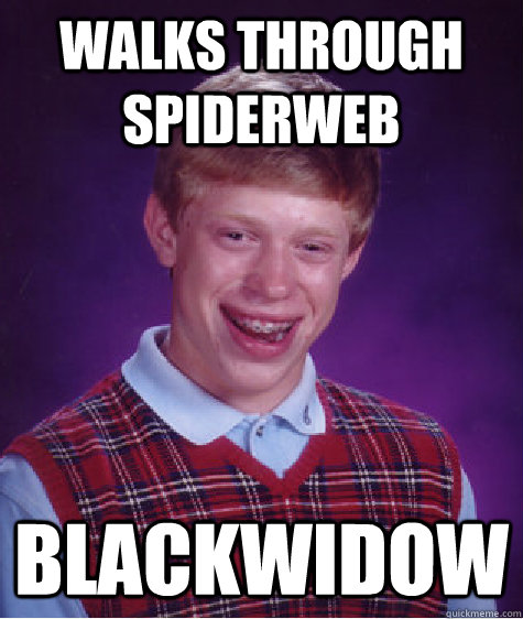 Walks through spiderweb Blackwidow  Bad Luck Brian